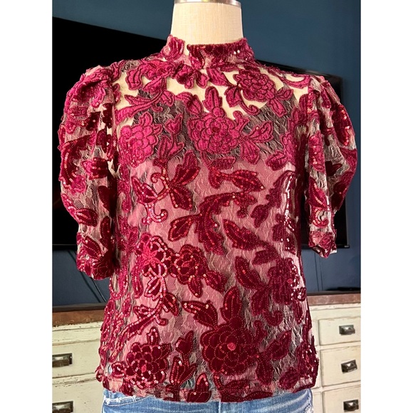 Anthropologie Velvet Cutwork Blouse Cami Set XS